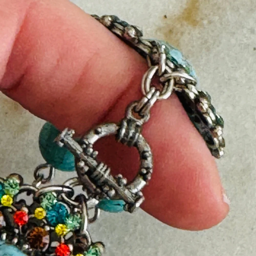 Boho Faux Turquoise Multi-Color Rhinestone Bracelet & Chandelier Earring Set